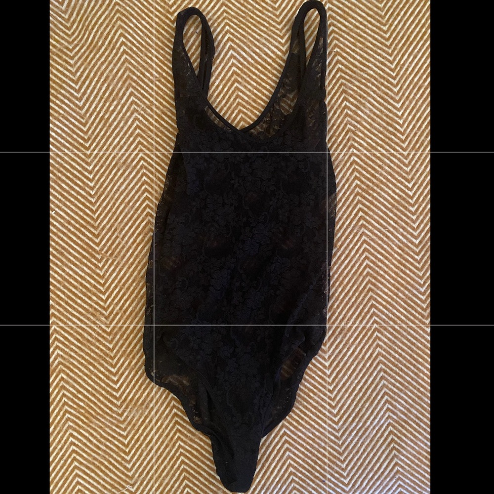 Sheer Black Lace Body Suit from American Apparel